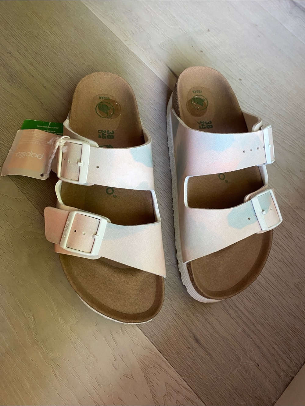 NWT! Papillio by Birkenstock Arizona Platform Sandals Watercolor Pink - Size 7.5